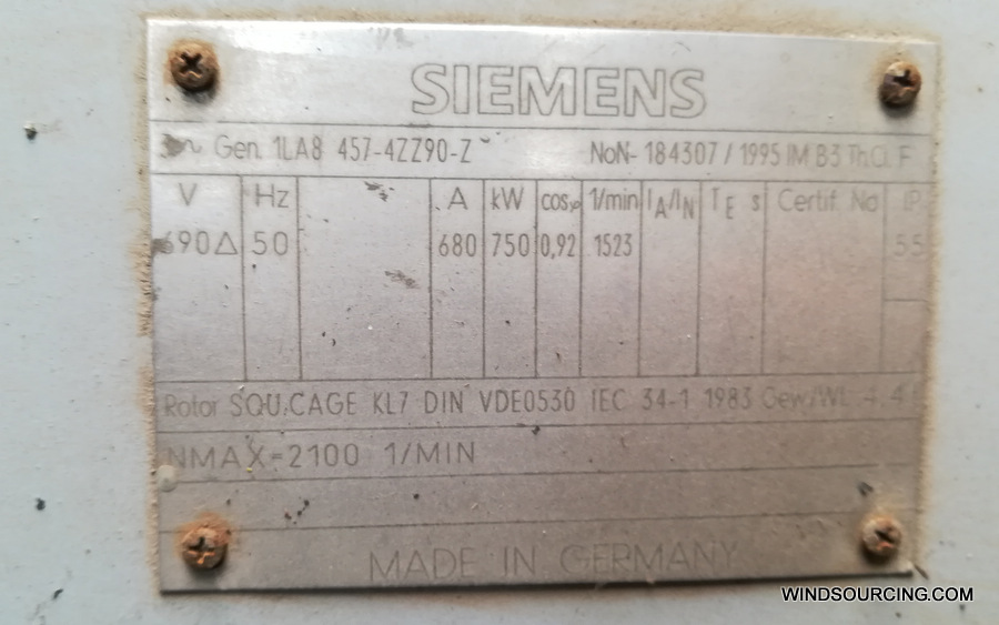 Generator (used) for NEG Micon NTK 1500 750KW Generator (used) for NEG Micon NTK 1500 750KW