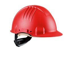3M High Heat Hard Hat, Ratchet, Non vented, Dielectric 1000V, Leather Sweatband, Red, G3501M-RD