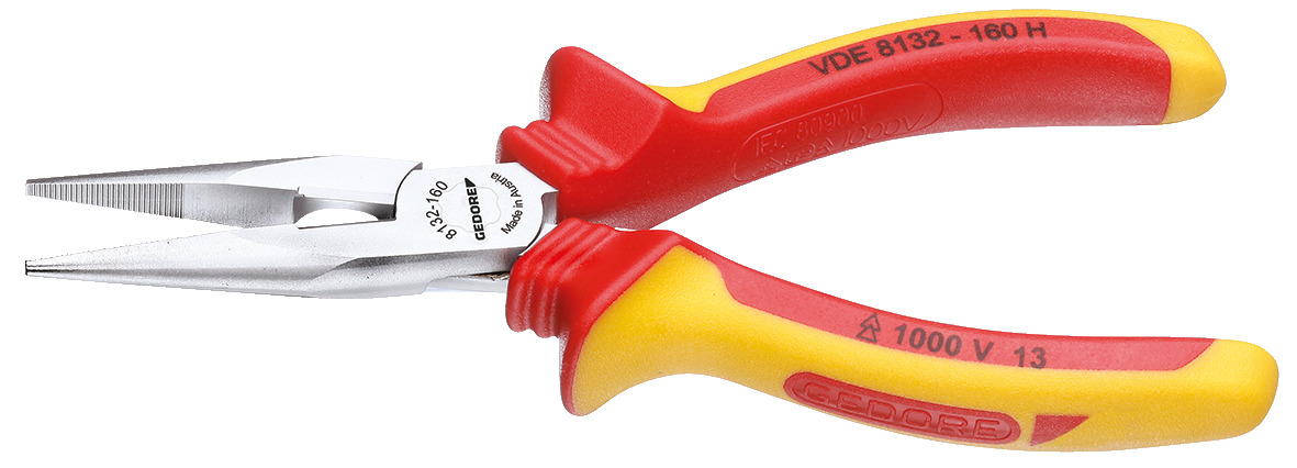 VDE Needle nose pliers with VDE insulating sleeves