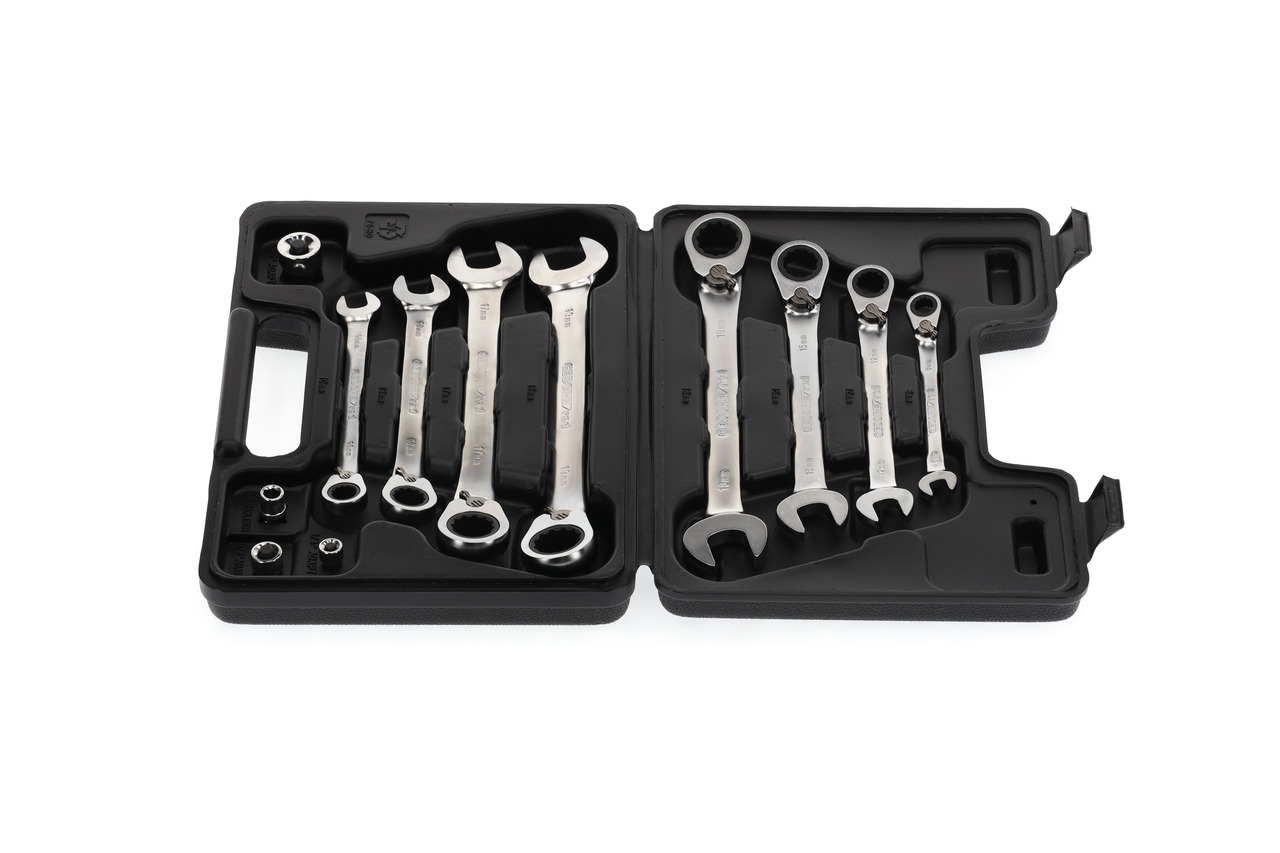 Jeu de clés à cliquet à anneau à extrémité ouverte SW8-19mm 12 pcs