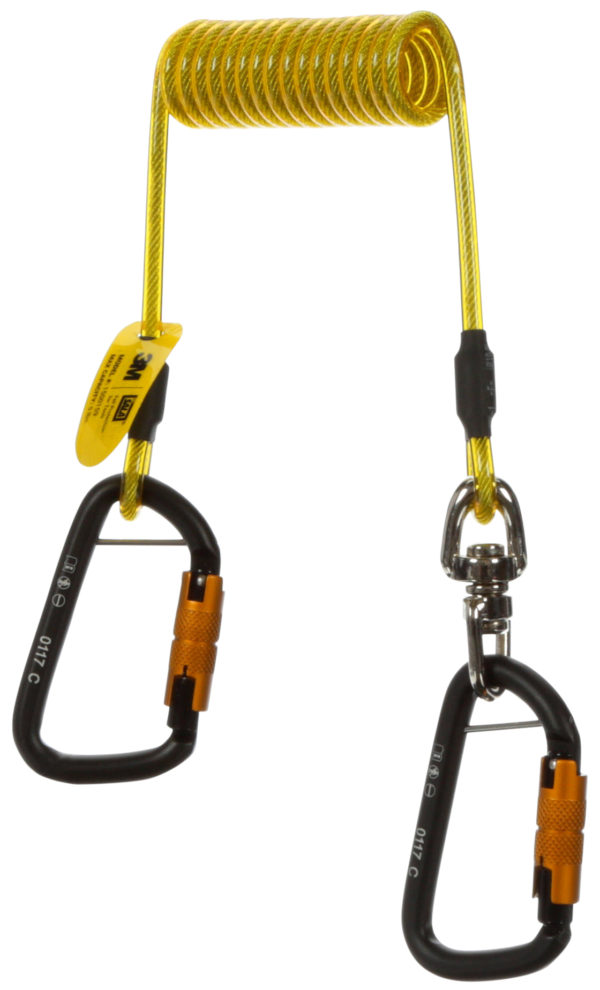 3M DBI-SALA Verbindungsmittel, gummiertes Spiralband, 2 Twist-Lock Karabiner, 1 x Drehwirbel, Länge: 13 cm bis 157 cm, max. 2,3 kg Belastung, 1500160
