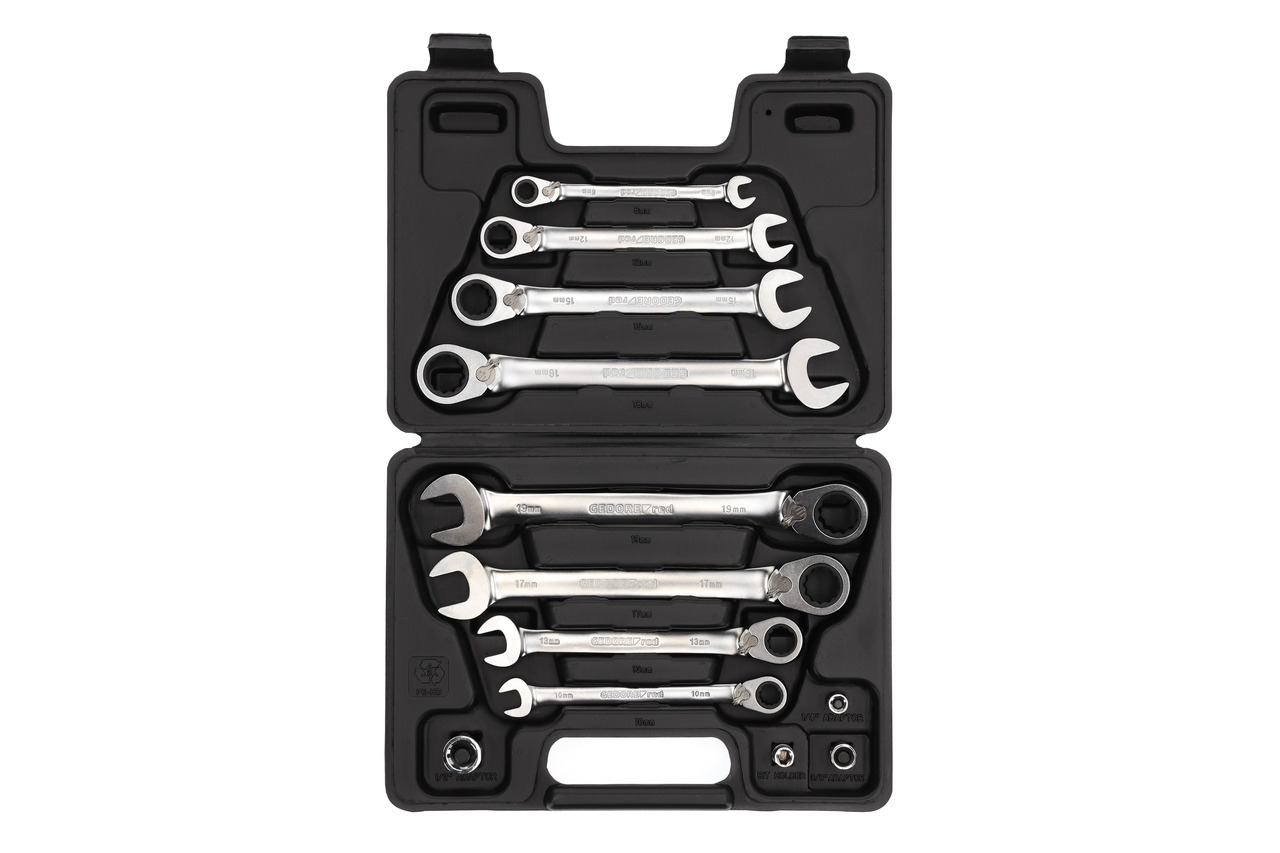Jeu de clés à cliquet à anneau à extrémité ouverte SW8-19mm 12 pcs