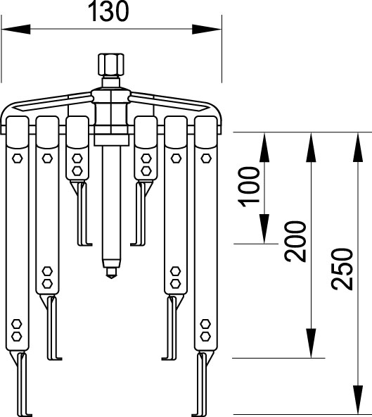 Puller set with 9 legs 130x100/200/250 mm