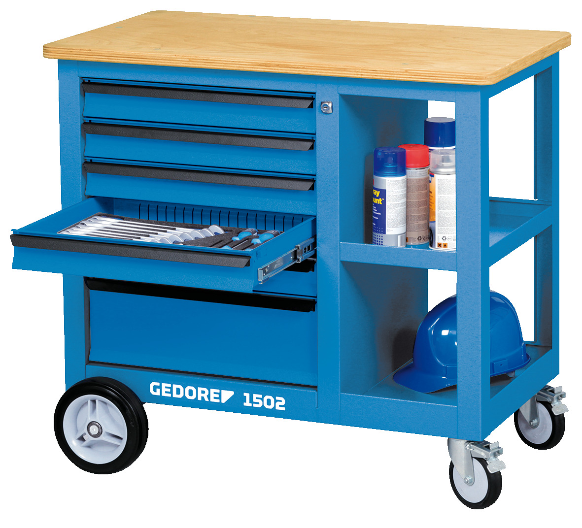 Mobile workbench with 6 drawers and vice Mobile workbench with 6 drawers and vice
