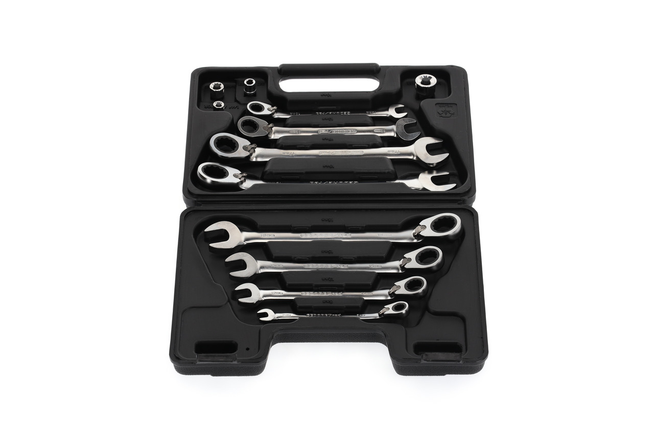 Jeu de clés à cliquet à anneau à extrémité ouverte SW8-19mm 12 pcs