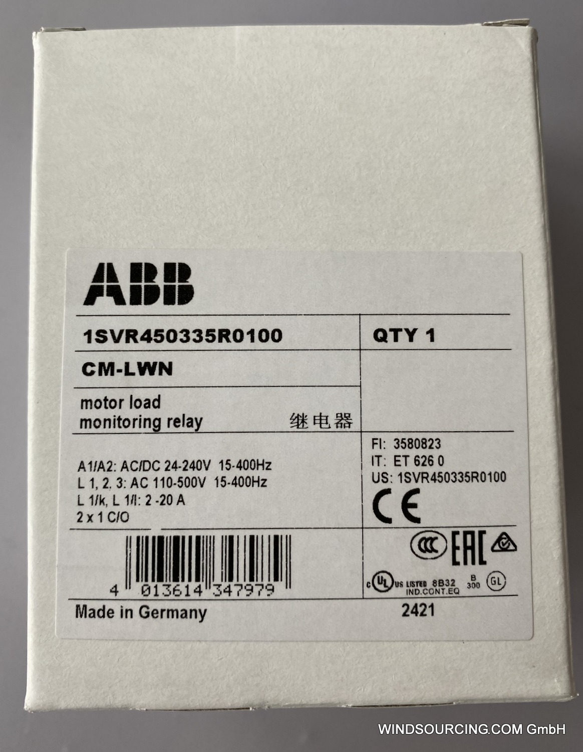 ABB 1SVR450335R0100 CM-LWN Monitor de carga del motor, 2x1We ABB 1SVR450335R0100 CM-LWN Monitor de carga del motor, 2x1We