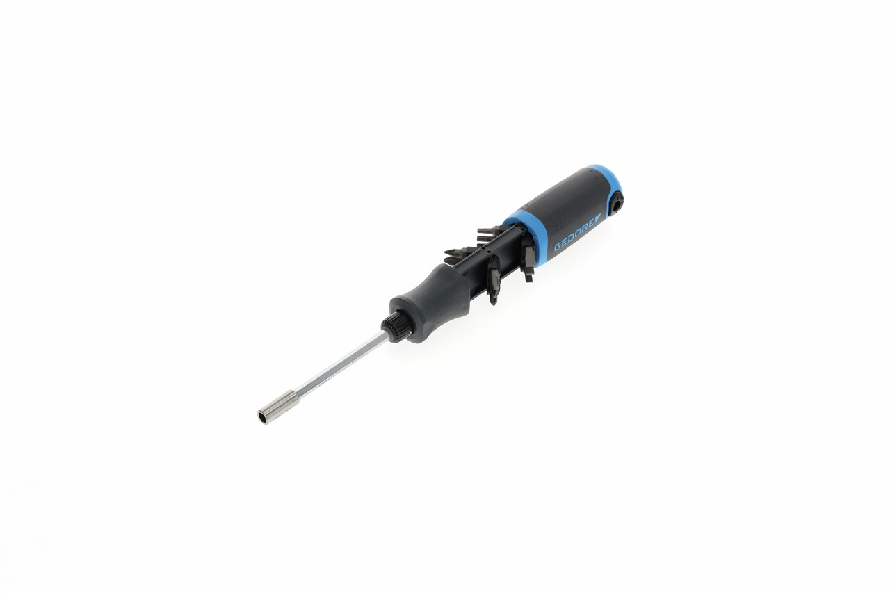 Magazine handle screwdriver with ratchet function
