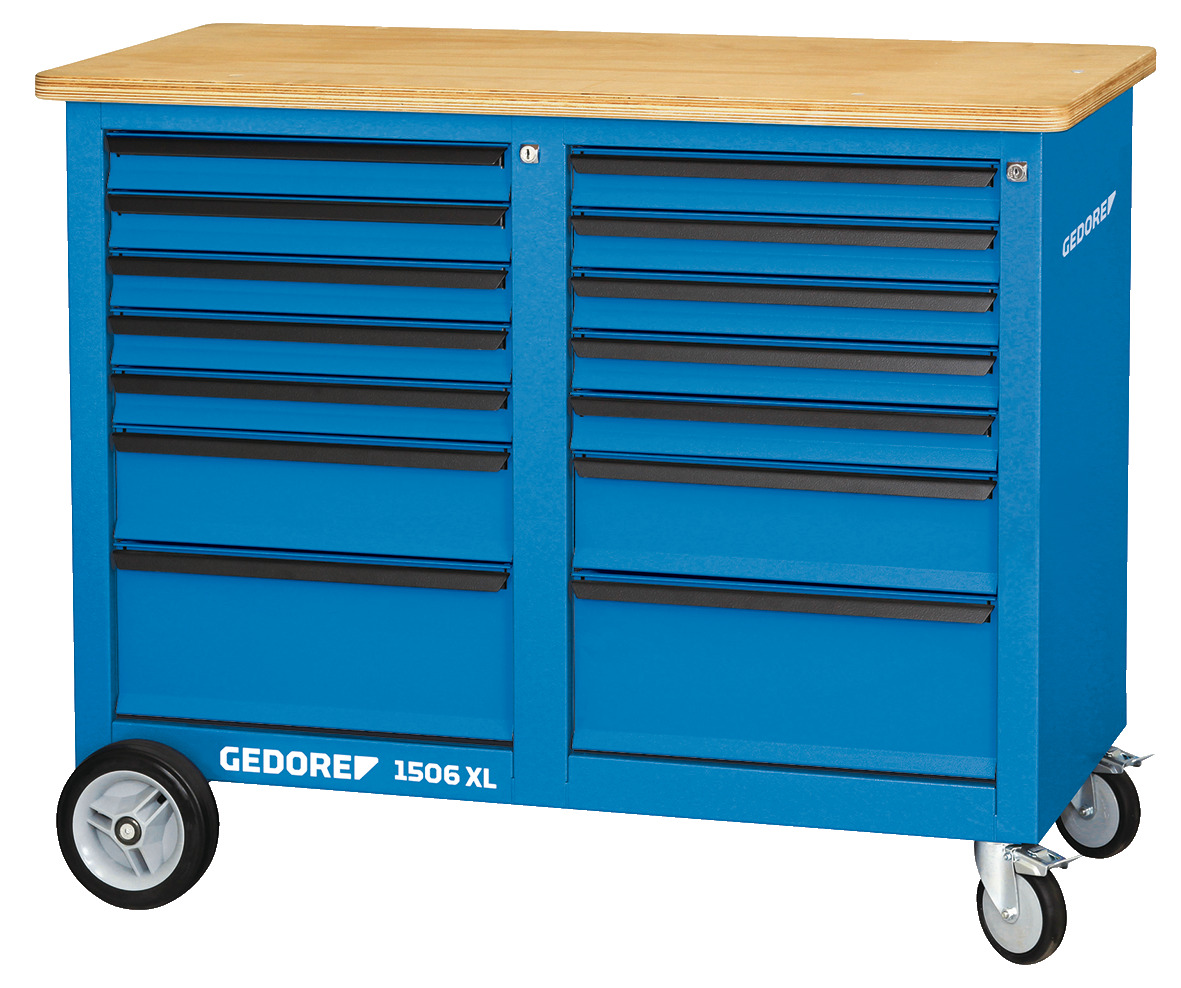 Mobile workbench 1.25 m wide with 2x 7 drawers