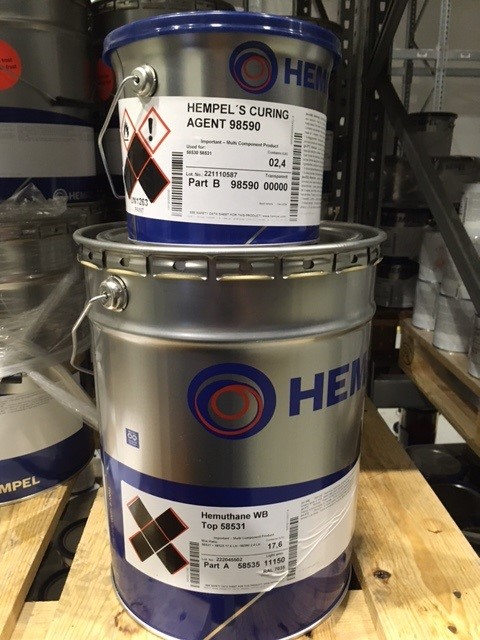 Hemuthane WB Top 58531 (Base 58535 + Curing Agent 98590), Hempel 11150 = RAL 7035, 20 Ltr.