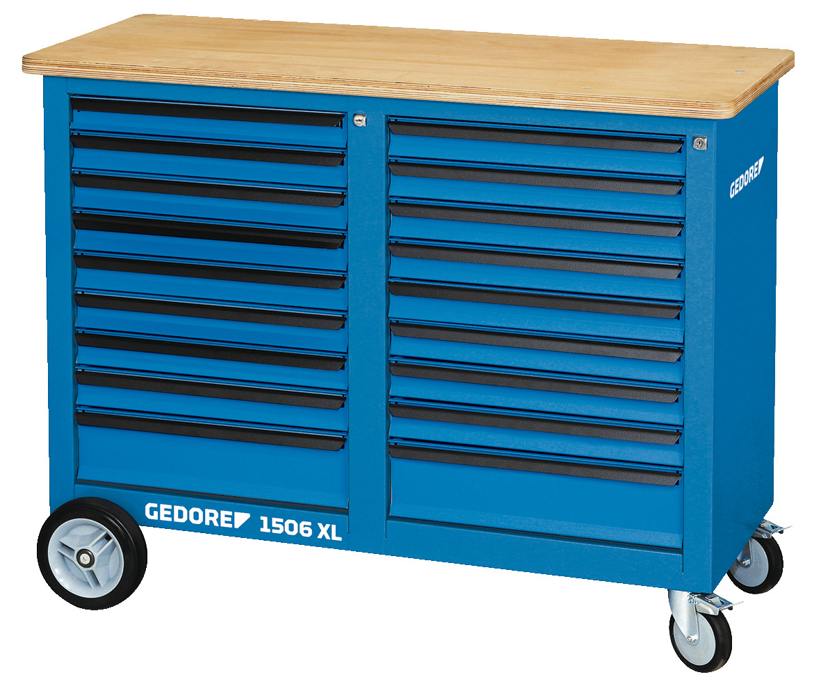 Mobile workbench 1.25 m wide with 2x 9 drawers