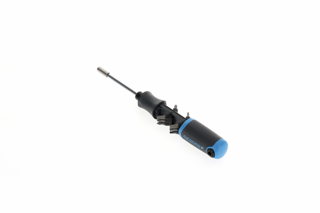 Magazine handle screwdriver with ratchet function