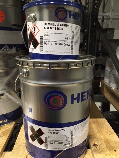 Hemuthane WB Top 58531 (Base 58535 + Curing Agent 98590), Hempel 11150 = RAL 7035, 20 Ltr.