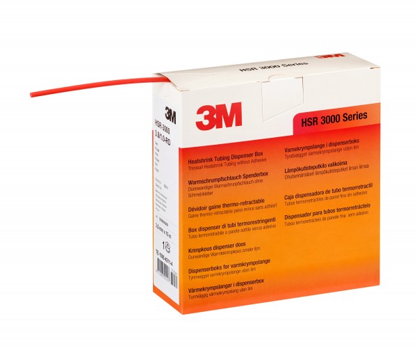 3M™ HSR 3000 Dünnwandiger Warmschrumpfschlauch auf Rolle, Rot, 1,5/0,5 mm, 12 m, in Spenderbox