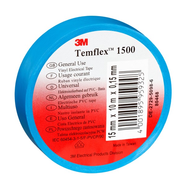 3M™ Temflex™ 1500 Vinyl Elektro-Isolierband, Blau, 15 mm x 10 m, 0,15 mm