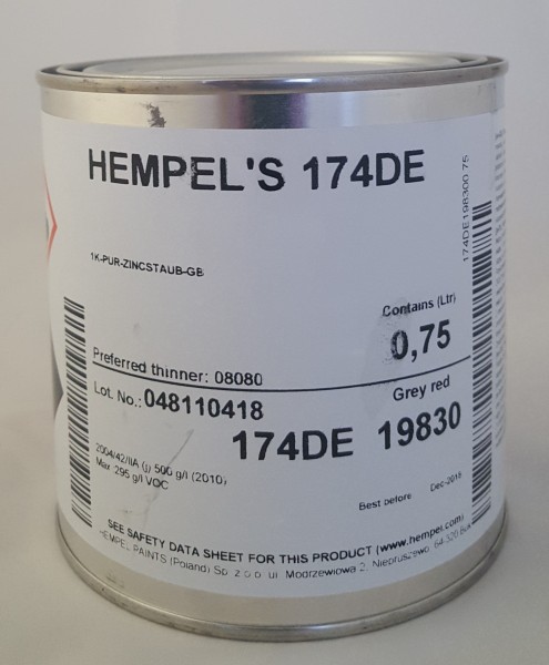 Hempel&#039;s 174DE / 1K-PUR-zinc dust-GB, Hempel 19830 = red-grey, 0,75 Ltr.