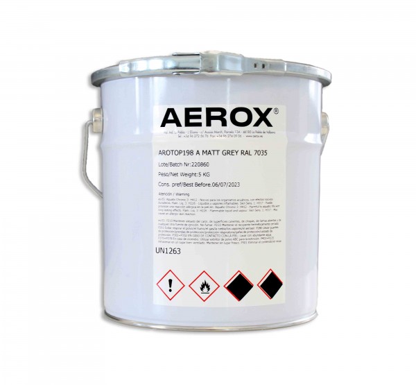 AROTOP 198 A GREY MATT RAL 7035, solvent based PU topcoat, 5 KG can.