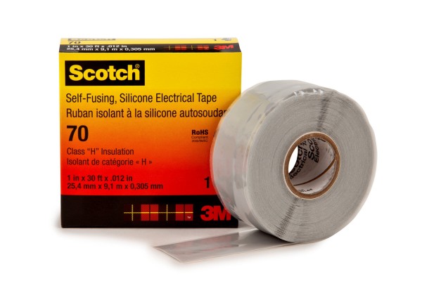 3M™ Scotch® 70 Self Fusing Silicone Rubber Electrical Tape, Grey, 25 mm x 9 m (1 in x 30 ft)