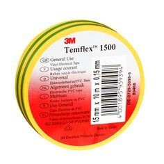 3M Temflex 1500 Vinyl Electrical Tape Yellow/Green 15mm x 10m