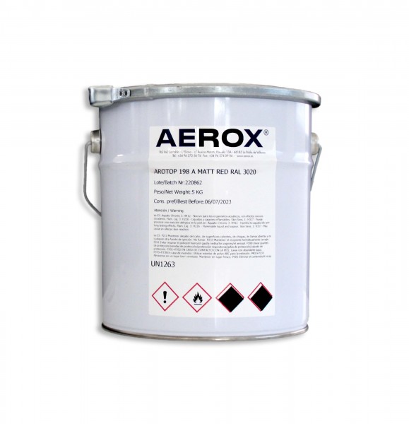 AROTOP 198 A RED MATT RAL 3020, solvent based PU topcoat, 5 KG can.