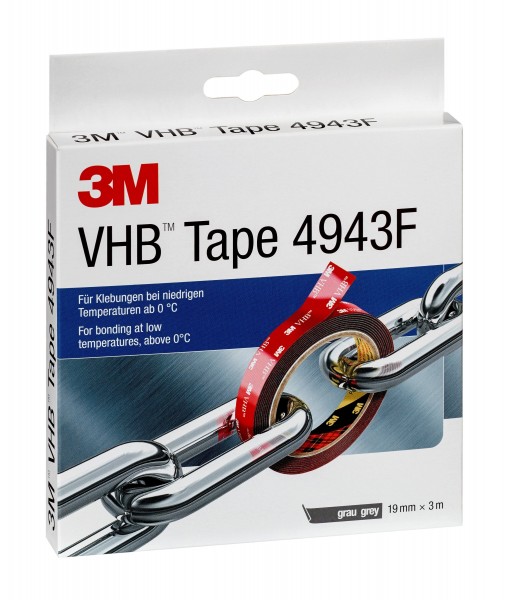 3M™ VHB™ doppelseitiges Hochleistungs-Klebeband 4943F, grau, 19 mm x 3 m, 1,1 mm, Kurzrolle